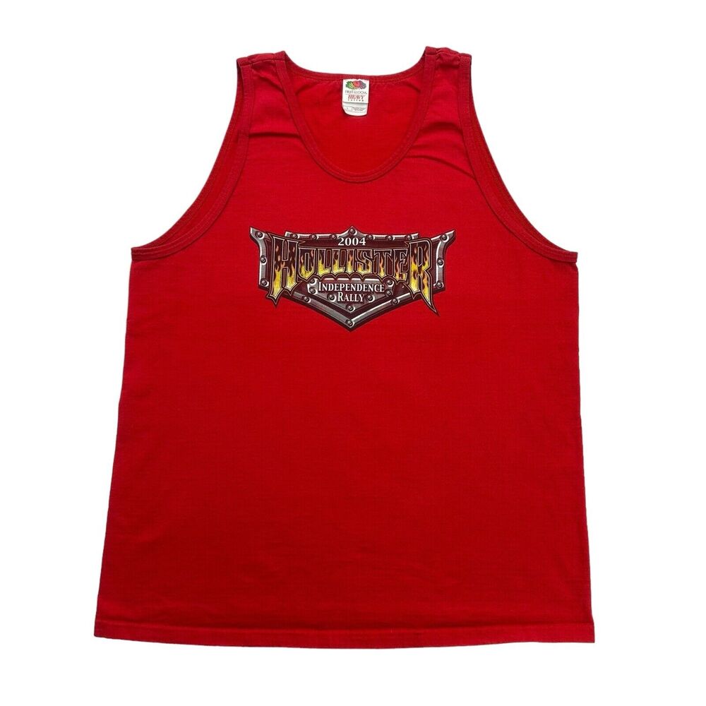 Vintage Biker Tank Top Mens Large L Red Skull 2004 Hollister Independence Rally - Picture 2 of 10